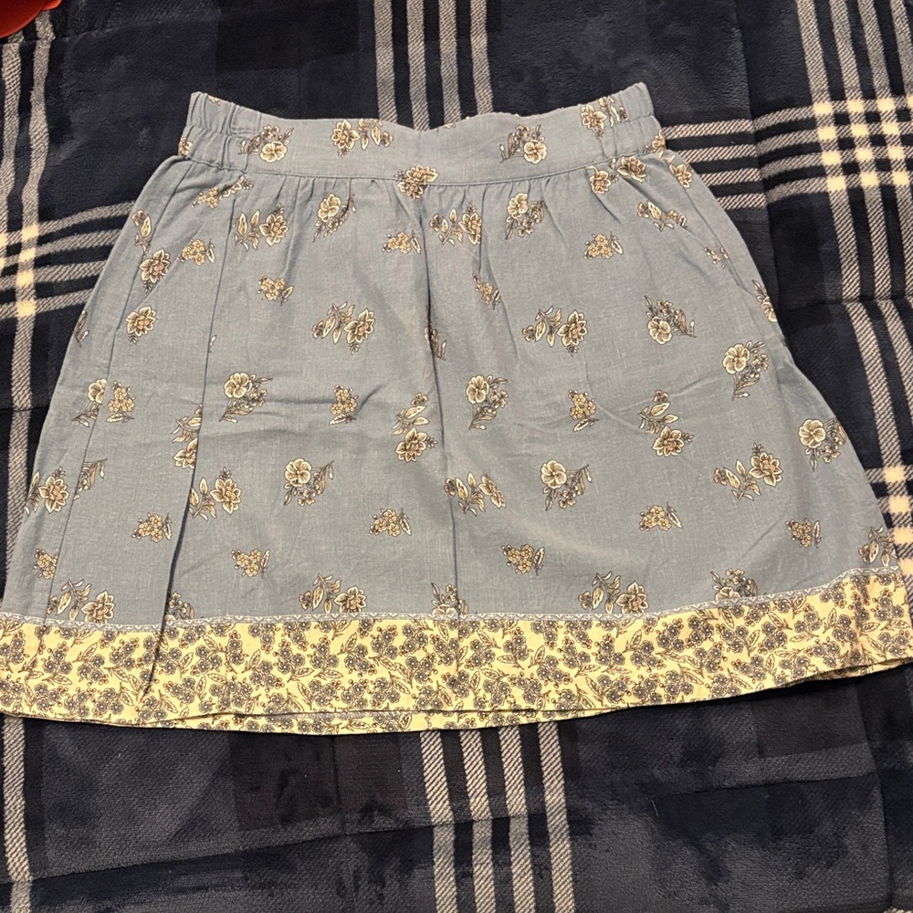 Loft Floral Patterned Blue and Cream Skirt